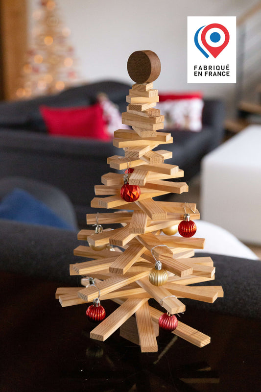 Sapin de Noël en bois 45 cm - Sapinou Mini avec décorations, fabriqué en France